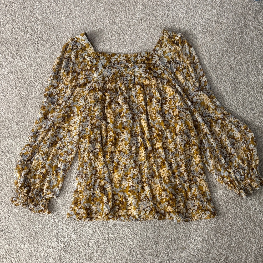 LC Lauren Conrad Mustard Floral Blouse